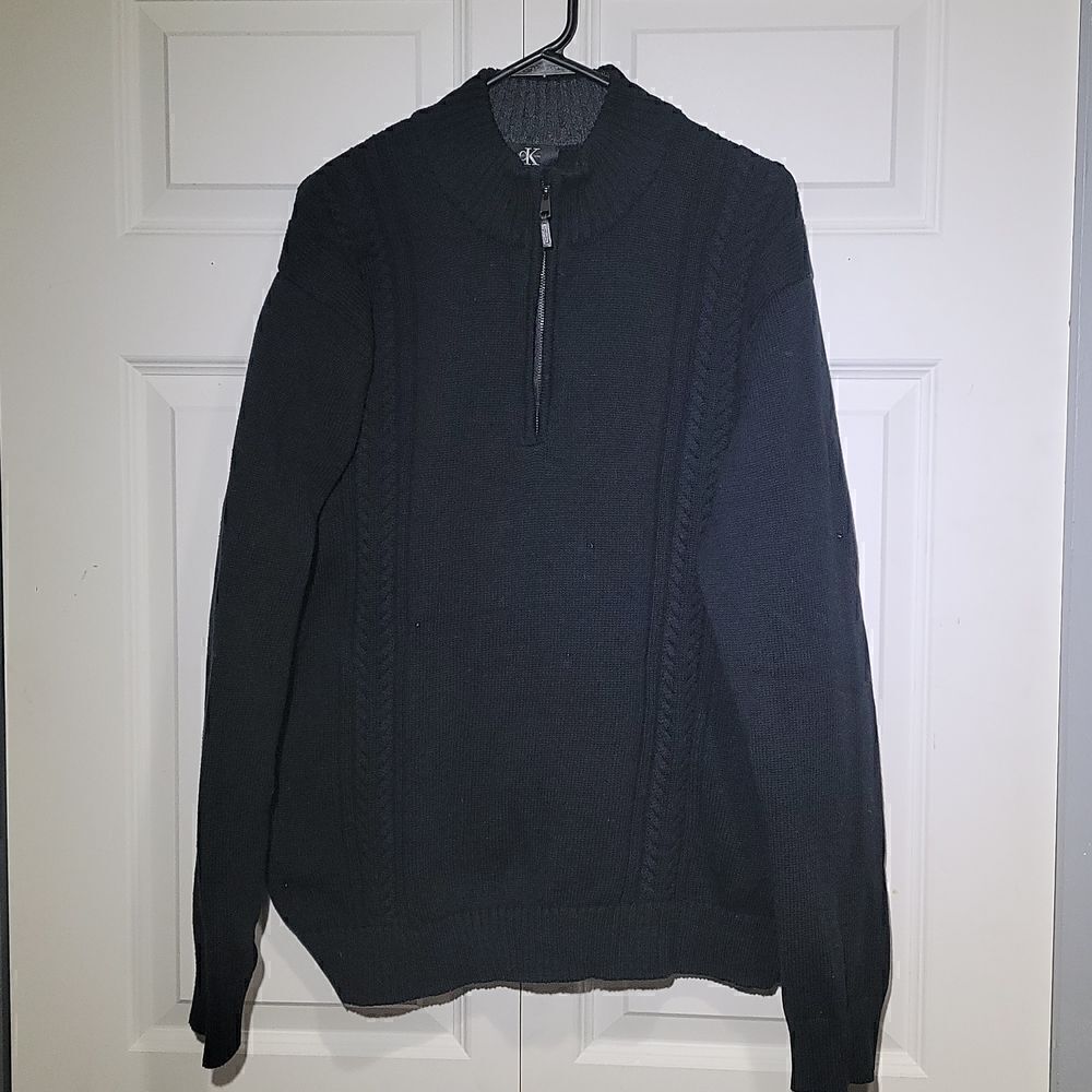 Calvin Klein Men's Black Long Sleeve Quarter Zip Cable Knit Sweater